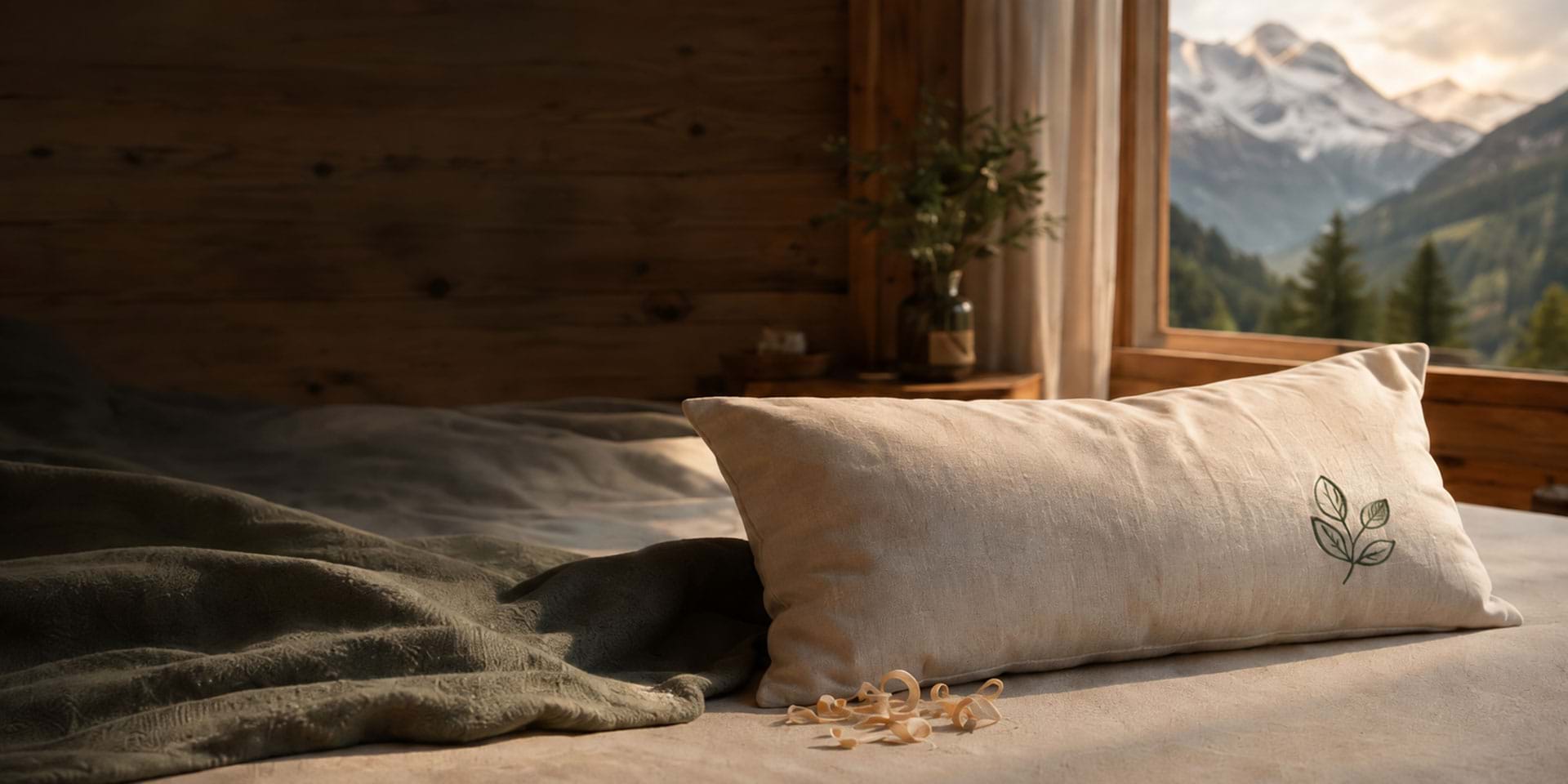 Arvenkissen in einem gemütlichen Schweizer Schlafzimmer